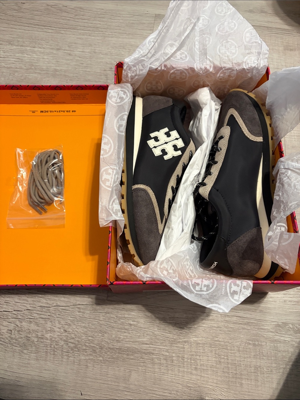 Tory Burch Black and Taupe Runner Sneakers with Logo